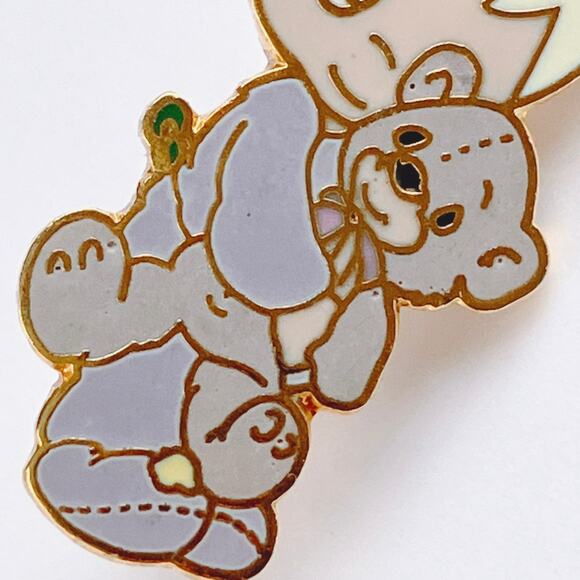 VTG Precious Moments Enamel Lapel Pin 80s Storybook Child Boy Teddy Bear Brooch - Picture 3 of 8